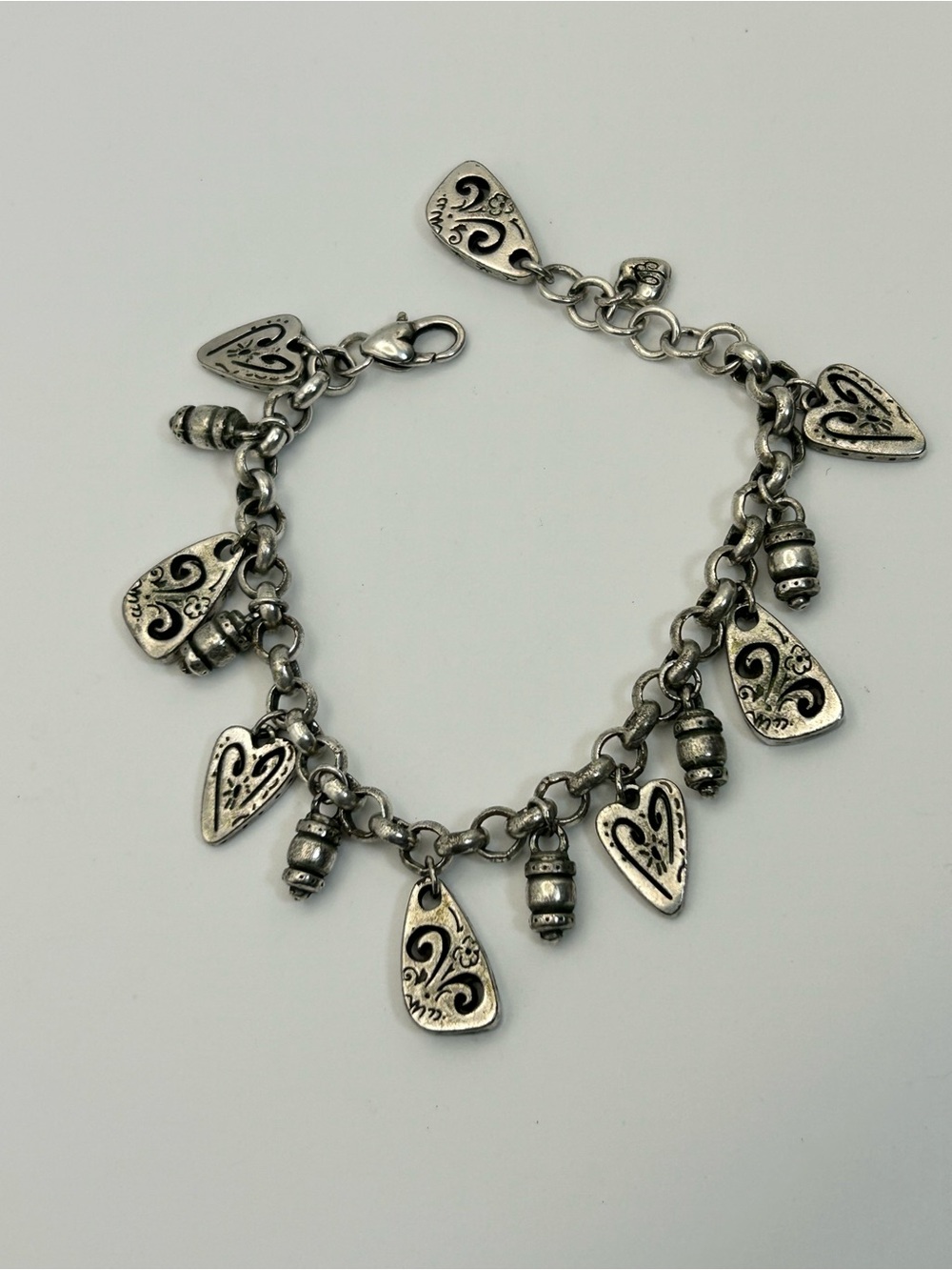 Brighton Brazilian Heart Charm Bracelet 8" Silver Plated Vintage Dangle Fair - Picture 3 of 10